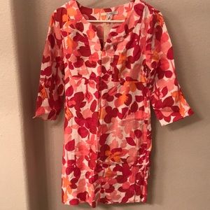 New Boden Womens Pink Floral Linen Tunic Dress